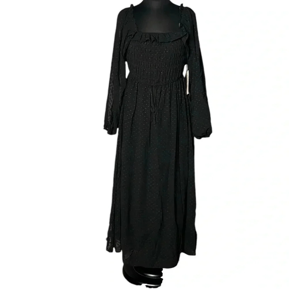 Indigo Rose Black Dotted Bohemian Maxi Dress Size M